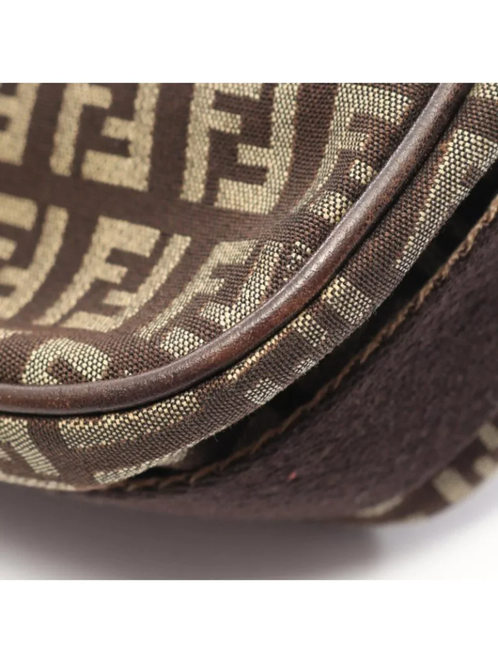 Fendi Shoulder Bag Zucchino Dark Brown Beige Canvas Leather